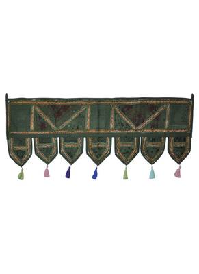 Lal Haveli Decorative Patchwork Mirror Work Cotton Door Hanging 42 By 16 Inche. 1