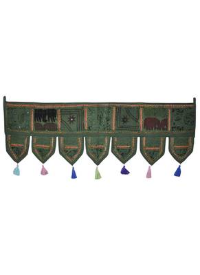 Lalhaveli Decorative Patchwork Mirror Work Cotton Door Hanging 42 By 16 Inche... 1