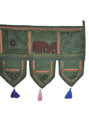 Lalhaveli Decorative Patchwork Mirror Work Cotton Door Hanging 42 By 16 Inche... 4
