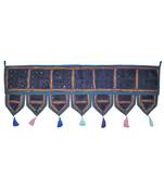 Lalhaveli Vintage Patchwork Mirror Work Cotton Door Hanging 42 By 16 Inches Blue