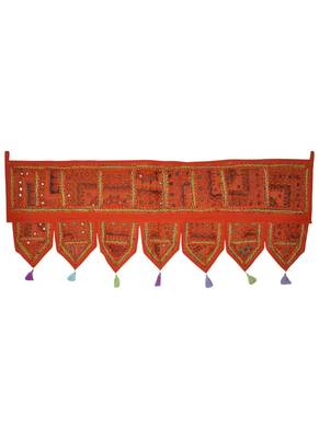 Lalhaveli Jaipuri Patchwork Mirror Work Cotton Door Hanging 42 By 16 Inches O... 1