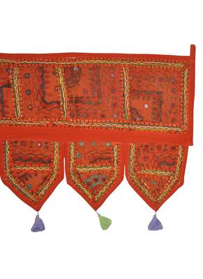 Lalhaveli Jaipuri Patchwork Mirror Work Cotton Door Hanging 42 By 16 Inches O... 4