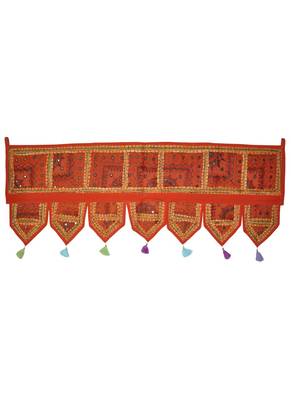 Lalhaveli Designer Patchwork Mirror Work Cotton Door Hanging 42 By 16 Inches ... 1