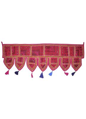 Designer Handmade Embroidered Mirror Work Cotton Door Toran 42 X 16 Inches 1