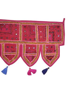Designer Handmade Embroidered Mirror Work Cotton Door Toran 42 X 16 Inches 4