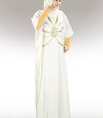 Off-White Crepe Embroidered Kaftan with Hijab 