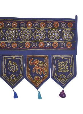 Elephant Embroidery Design Mirror Work Cotton Door Hanging 54 X 18 Inches 4