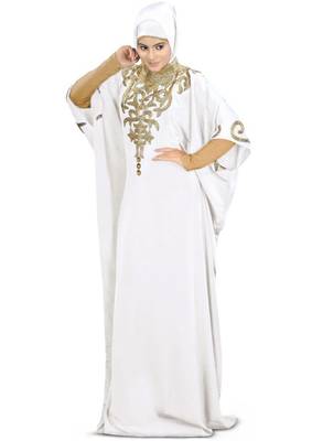 MyBatua Nayyab Hand Embroidered Off White Kaftan 1