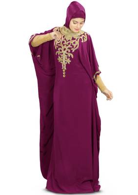 MyBatua Nayyab Hand Embroidered Wine Kaftan 1