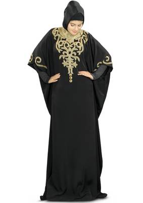 MyBatua Nayyab Hand Embroidered Black Kaftan 1