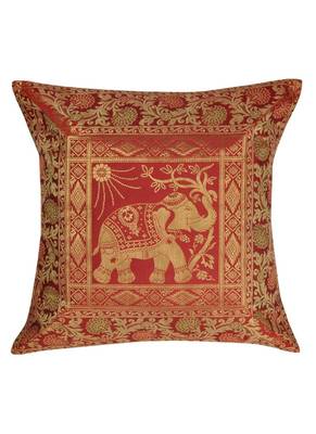Lal Haveli Traditional Elephant Silk Cushion Cover Square 16 x 16 inch 1