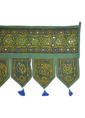 Embroidered Design Cotton Vintage Mirror Work Door Hangings 54 X 18 Inches 4