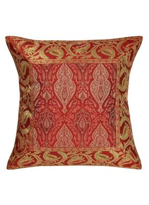 Lal Haveli Square Silk Fabric Red Silk Cushion Cover 16 x 16 inch 1