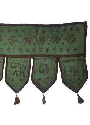 Vintage Handmade Mirror Embroidery Work Design Door Hanging 16 X 39 Inches 4