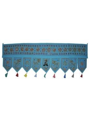 Handcrafted Embroidery Mirror Work Design Rajasthani Cotton Door Hanging 55 X... 1