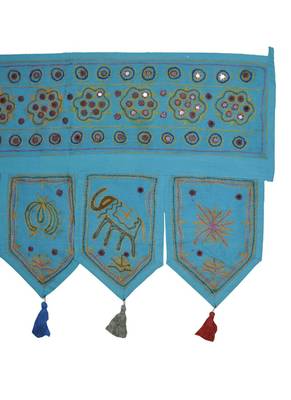 Handcrafted Embroidery Mirror Work Design Rajasthani Cotton Door Hanging 55 X... 4