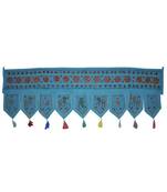 Indian Handmade Mirror Work Design Elephant Embroidery Cotton Door Topper Tap...