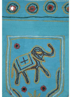 Indian Handmade Mirror Work Design Elephant Embroidery Cotton Door Topper Tap... 3