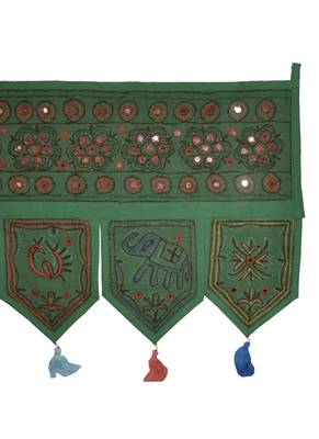 Handcrafted Elephant Embroidered Work Design Handmade Cotton Mirror Work Door... 4