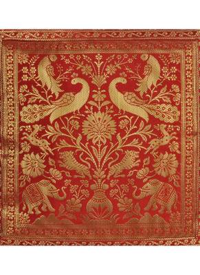 Lal Haveli Elephant & Peacock Design Square Silk Cushion Cover 16 x 16 inch 2