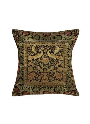 Lal Haveli Decorative Peacock Elephant Design Silk Single Pillow Cushion Cover 16 x 16 inch 1