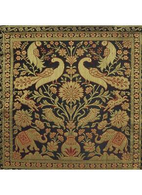 Lal Haveli Decorative Peacock Elephant Design Silk Single Pillow Cushion Cover 16 x 16 inch 2