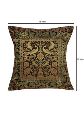 Lal Haveli Decorative Peacock Elephant Design Silk Single Pillow Cushion Cover 16 x 16 inch 4