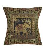 Lal Haveli Black Color Elephant Design Decorative Square Silk Cushion Cover 16 x 16 inch