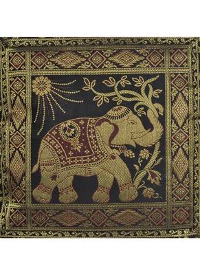 Lal Haveli Black Color Elephant Design Decorative Square Silk Cushion Cover 16 x 16 inch 2