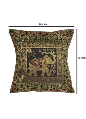Lal Haveli Black Color Elephant Design Decorative Square Silk Cushion Cover 16 x 16 inch 4