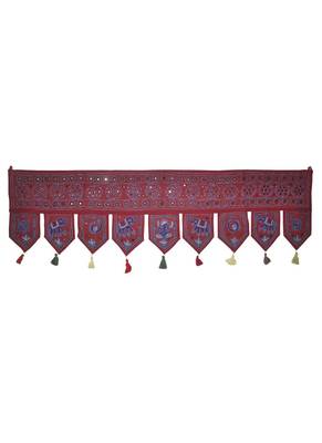 Jaipuri Mirror Embroidery Work Desgin Cotton Toran Tapestry 55 x 19 Inches 1