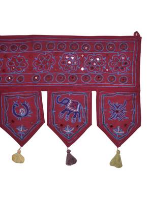 Jaipuri Mirror Embroidery Work Desgin Cotton Toran Tapestry 55 x 19 Inches 4
