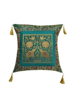Lal Haveli Elephant Design Single Silk Cushion Cover for Sofa/Diwan/Car 18 x 18 inch 1