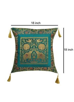 Lal Haveli Elephant Design Single Silk Cushion Cover for Sofa/Diwan/Car 18 x 18 inch 4