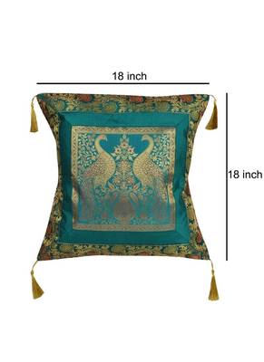 Lal Haveli Peacock Design Decorative Silk Cushion Cover 18 x 18 inch 4