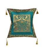 Lal Haveli Elephant & Peacock Design Silk Green Cushion Cover Decorative 18 x 18 inch