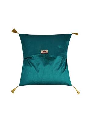 Lal Haveli Elephant & Peacock Design Silk Green Cushion Cover Decorative 18 x 18 inch 3