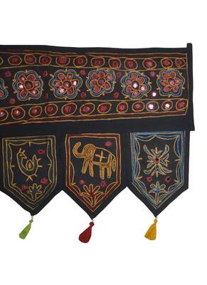 Handcrafted Handmade Mirror Work Design Embroidery Cotton Door Hanging Topper... 4