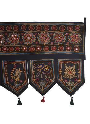 Mirror Elephant Embroidery Work Design Door Window Valance 55 x 19 Inches 4