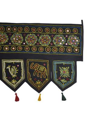 Rajasthani Handmade Mirror Work Design Cotton Door Window Valance 55 x 19 Inches 4