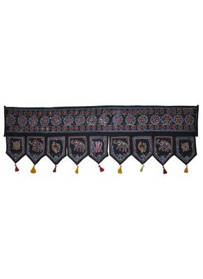 Indian Hand Elephant Embroidery Work Design Mirror Work Cotton Door Hanging 5... 1