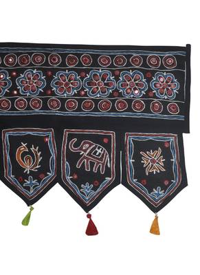 Indian Hand Elephant Embroidery Work Design Mirror Work Cotton Door Hanging 5... 4