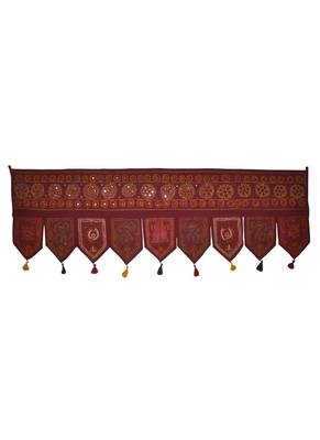 Mirror Work Design Handmade Elephant Embroidery Cotton Door Hanging 55 x 19 I... 1