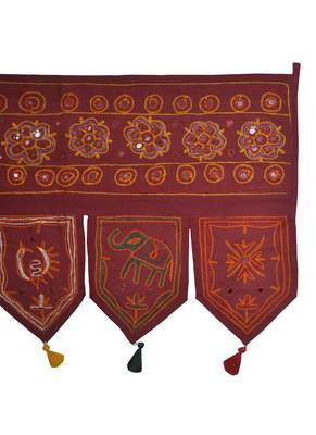 Mirror Work Design Handmade Elephant Embroidery Cotton Door Hanging 55 x 19 I... 4