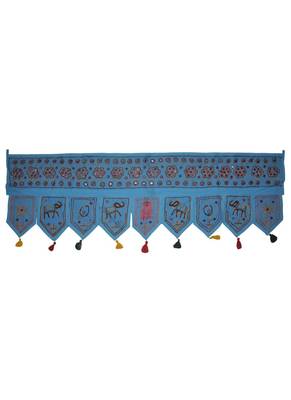 Jaipuri Handmade Elegant Mirror Work Design Cotton Door Hanging 55 x 19 Inches 1