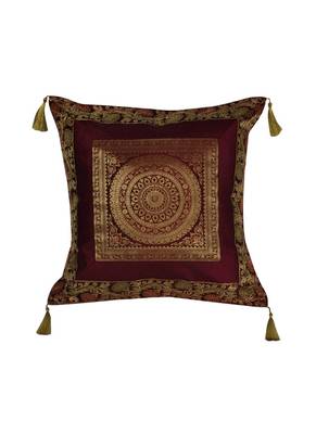 Lal Haveli Living Room Decorations Silk Fabric Square Shape Cushion Cover 18 x 18 inch 1