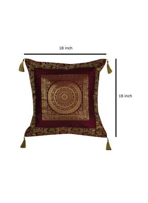 Lal Haveli Living Room Decorations Silk Fabric Square Shape Cushion Cover 18 x 18 inch 4