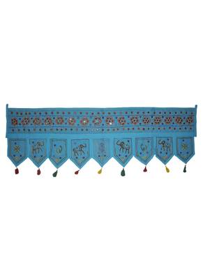 Handmade Embroidery Design Rajasthani Mirror Work Cotton Door Hanging 55 x 19... 1