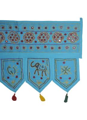 Handmade Embroidery Design Rajasthani Mirror Work Cotton Door Hanging 55 x 19... 4