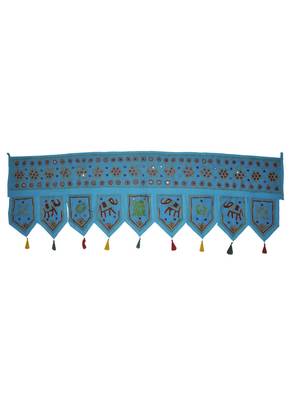 Elephant Embroidery Design Handmade Mirror Work Cotton Door Hanging 55 x 19 I... 1